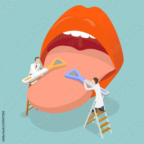 3D Isometric Flat Vector Conceptual Illustration of Tongue Cleaner Scraper, Dental Care