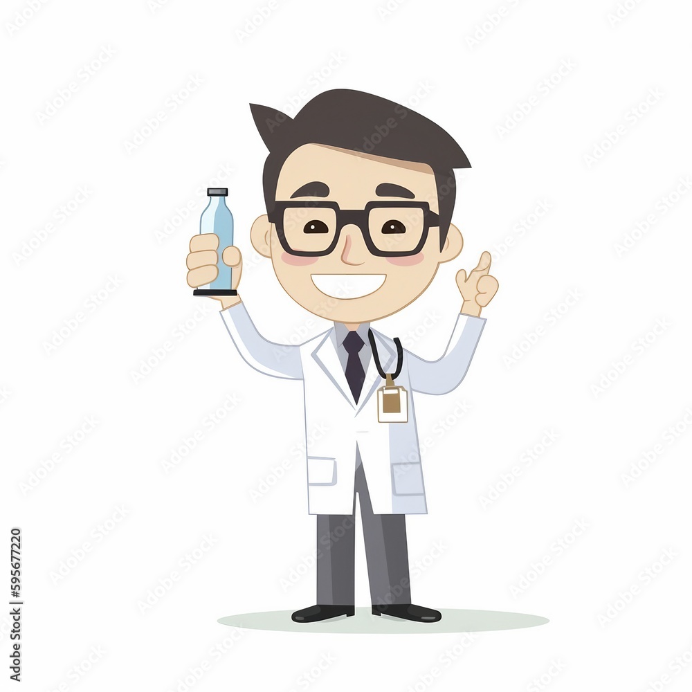 happy cartoon medium doctor wear glasses holding water bottle happy cartoon medium doctor wear glasses holding water bottle