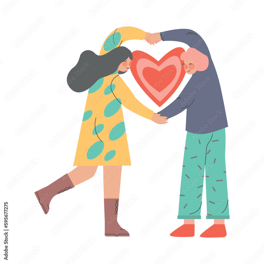 Young Enamoured Man and Woman with Love Heart Feeling Passion Vector Illustration Young Enamoured Man and Woman with Love Heart Feeling Passion Vector Illustration
