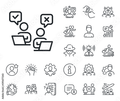 Internet vote sign. Specialist, doctor and job competition outline icons. Online Voting line icon. Web election symbol. Online Voting line sign. Avatar placeholder, spy headshot icon. Vector