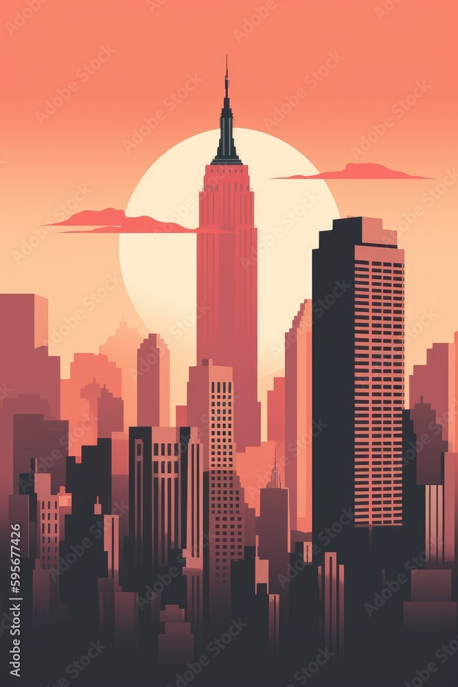 New York city, empire state building, minimalist poster, blank space for text.