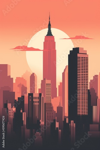 New York city  empire state building  minimalist poster  blank space for text.