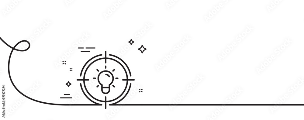 Idea line icon. Continuous one line with curl. Light bulb or Lamp in target sign. Creativity, Solution or Thinking symbol. Idea single outline ribbon. Loop curve pattern. Vector Idea line icon. Continuous one line with curl. Light bulb or Lamp in target sign. Creativity, Solution or Thinking symbol. Idea single outline ribbon. Loop curve pattern. Vector