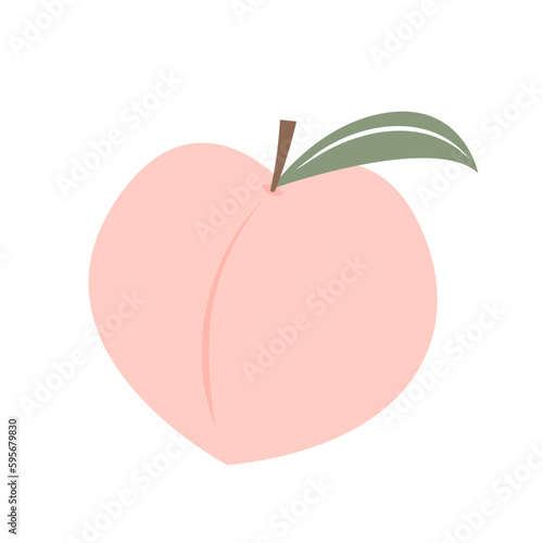 Peach cartoon vector. Doodle peach with leaves icon. Peach fruit in shape of heart isolated on white background. Farm, natural food, fresh fruits.