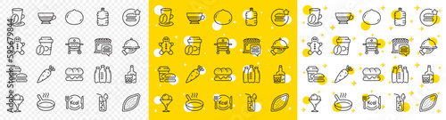 Outline Ice cream, Cooler bottle and Cocoa nut line icons pack for web with Mocha, Whiskey glass, Burger line icon. Water glass, Calories, Gingerbread man pictogram icon. Water bottles. Vector