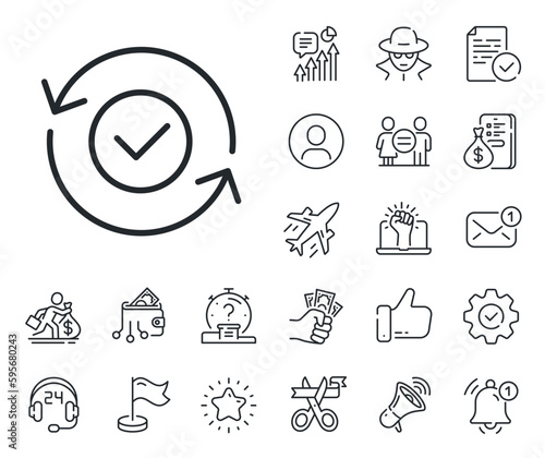 All day cyber defence sign. Salaryman, gender equality and alert bell outline icons. Security confirmed line icon. Private protection symbol. Security confirmed line sign. Vector