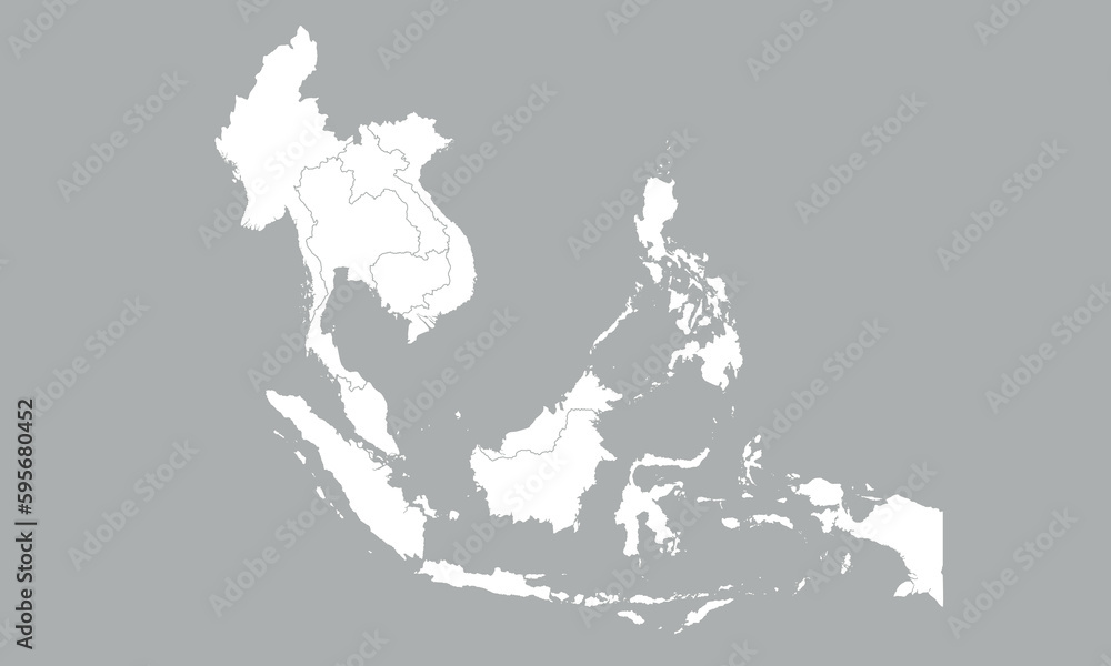 South East Asia map. Indonesia, Vietnam, Thailand, Philippines, Malaysia maps.  South East Asia map isolated on grey background. Vector illustration