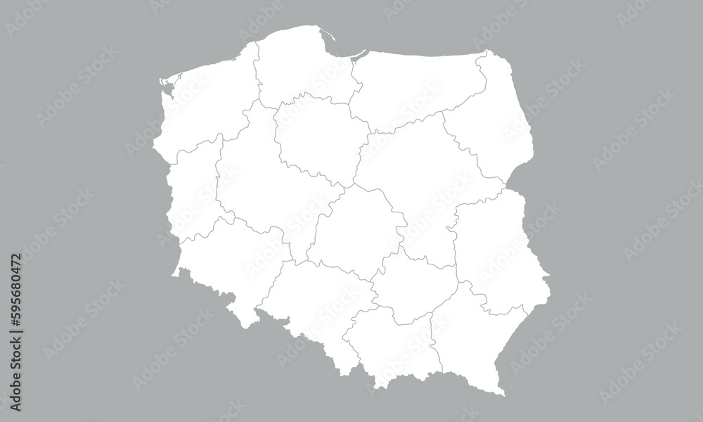 Poland map with regions isolated on white background. Outline Map of Poland. Vector illustration Poland map with regions isolated on white background. Outline Map of Poland. Vector illustration
