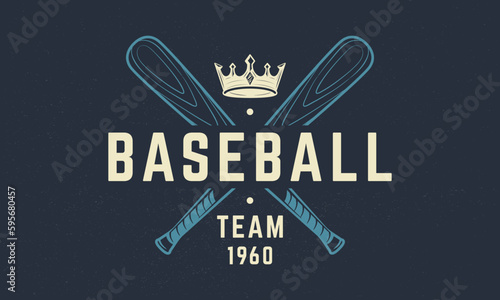 Baseball team, club logo template. Baseball logo. Baseball crossed bats with crown isolated on white background. Vector emblem