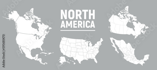 Fotografia, Obraz Vector North America maps set
