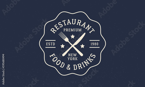 Restaurant - vintage logo. Logo of Restaurant with fork and knife. Restaurant logo template. Grunge texture. Vector illustration