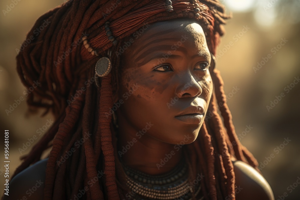 African Himba Tribe . Tradition portrait Woman Generative AI African Himba Tribe . Tradition portrait Woman Generative AI