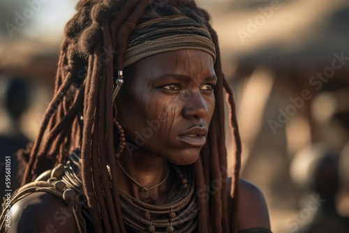 African Himba Tribe . Tradition portrait Woman Generative AI