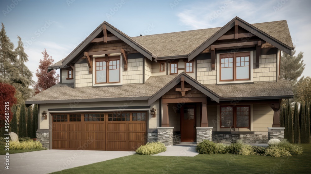 Craftsman exterior house design in daytime golden hour generative ai Craftsman exterior house design in daytime golden hour generative ai