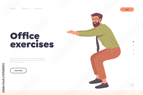 Landing page for online service with office exercise to remove tension and muscle soreness