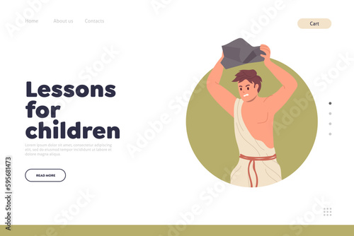 Landing page design template with lesson for children, online Bible classes at sunday school