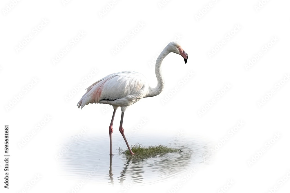 graceful white heron standing in a peaceful body of water. Generative AI