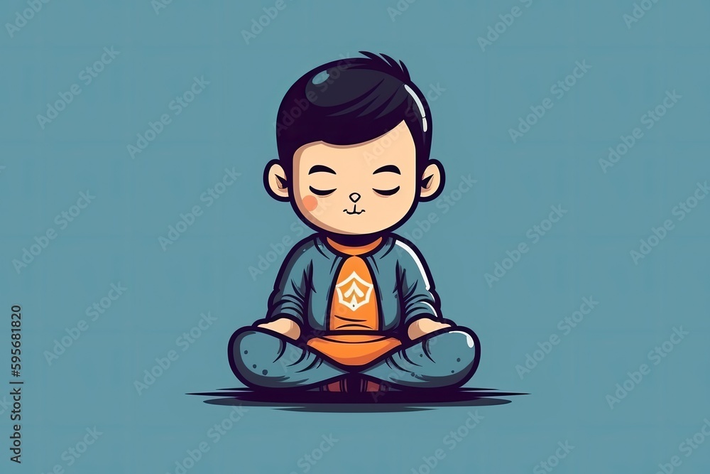Fototapeta premium young boy meditating in a lotus position with his eyes closed. Generative AI