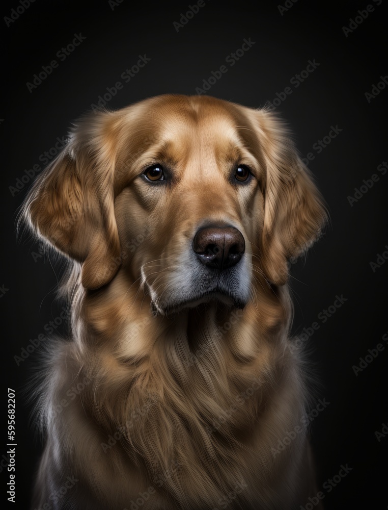 Obraz premium close up portrait of a cute golden retriever in the studio. AI generative