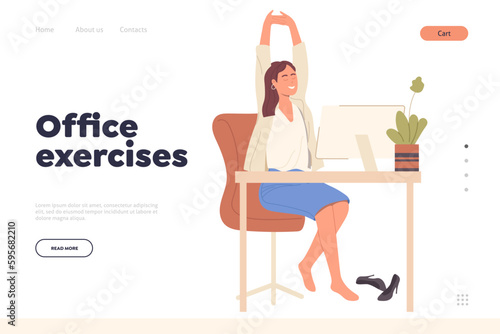 Office exercise landing page for online service website to get rest and relaxation at workplace