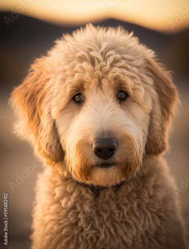 close up portrait of a cute goldendoodle outdoor on the nature. AI generative © Valery Zayats