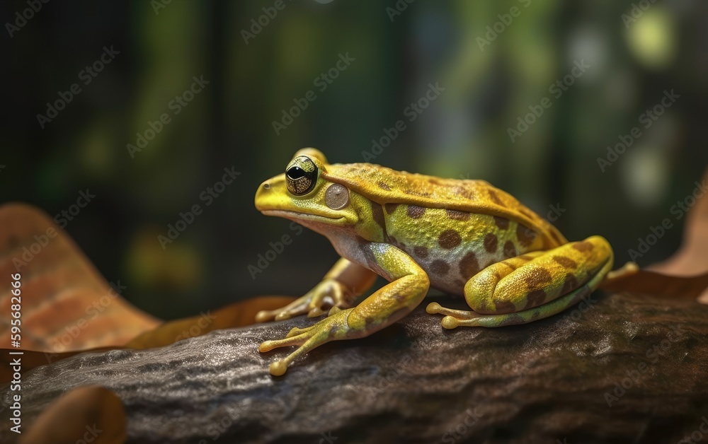 Fototapeta premium A frog or toad sits in a jungle background rainforest frog Generative AI