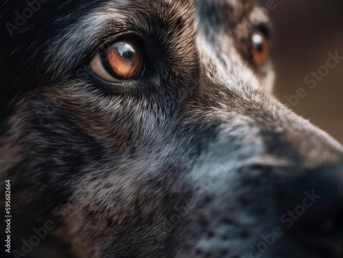 closeup eyes of sad outbred dog. AI generative photo