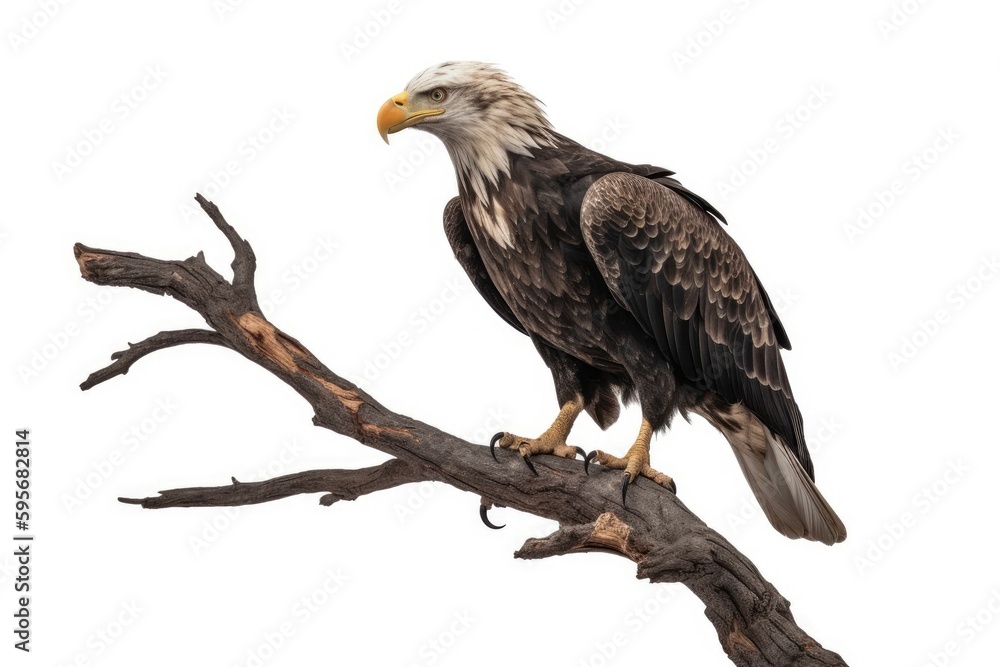 majestic bald eagle perched on a lifeless tree branch. Generative AI majestic bald eagle perched on a lifeless tree branch. Generative AI