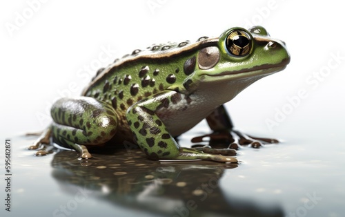 A green frog or toad on a white background Generative AI © mureli