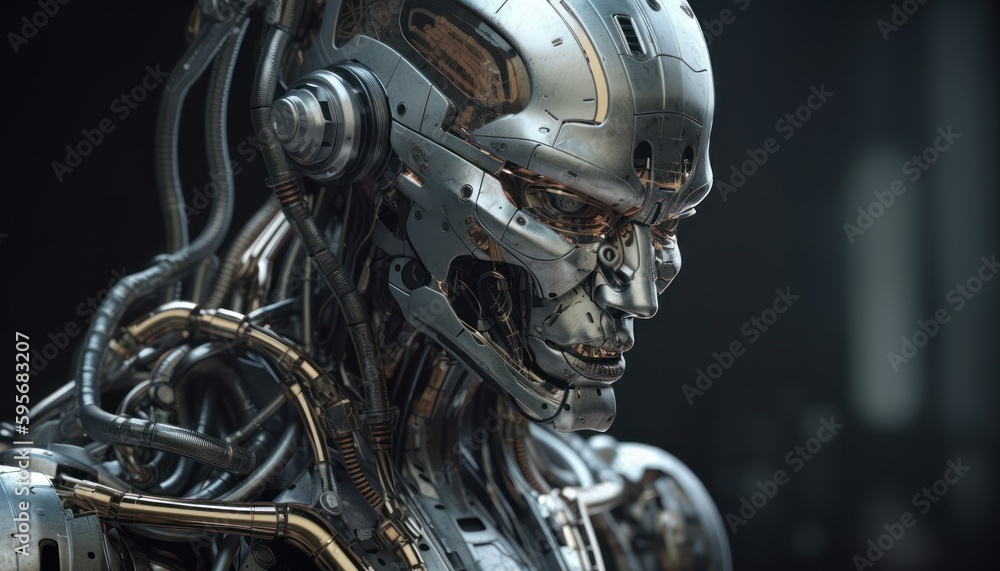 Fototapeta premium Thinking detaile realistic robot. Generative AI