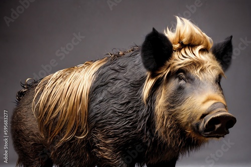 Boar portrait, isolated on gray background