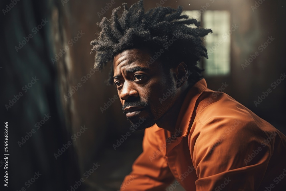 Prisoner in an Orange Suit sitting in prison. Generative Ai Prisoner in an Orange Suit sitting in prison. Generative Ai