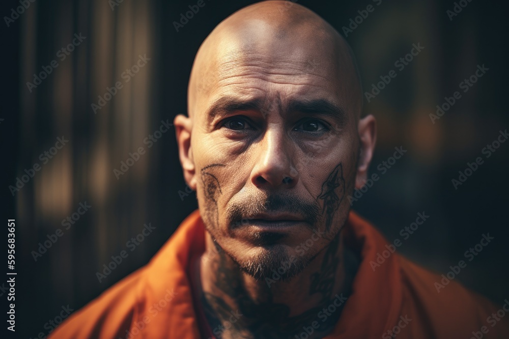 Prisoner in an Orange Suit sitting in prison. Generative Ai