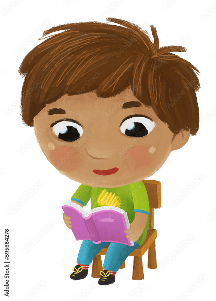 cartoon child kid boy pupil reading books learning childhood illustration cartoon child kid boy pupil reading books learning childhood illustration