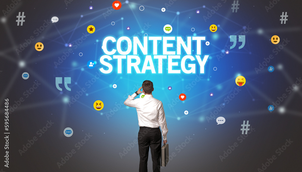 Rear view of a businessman, social media concept Rear view of a businessman, social media concept