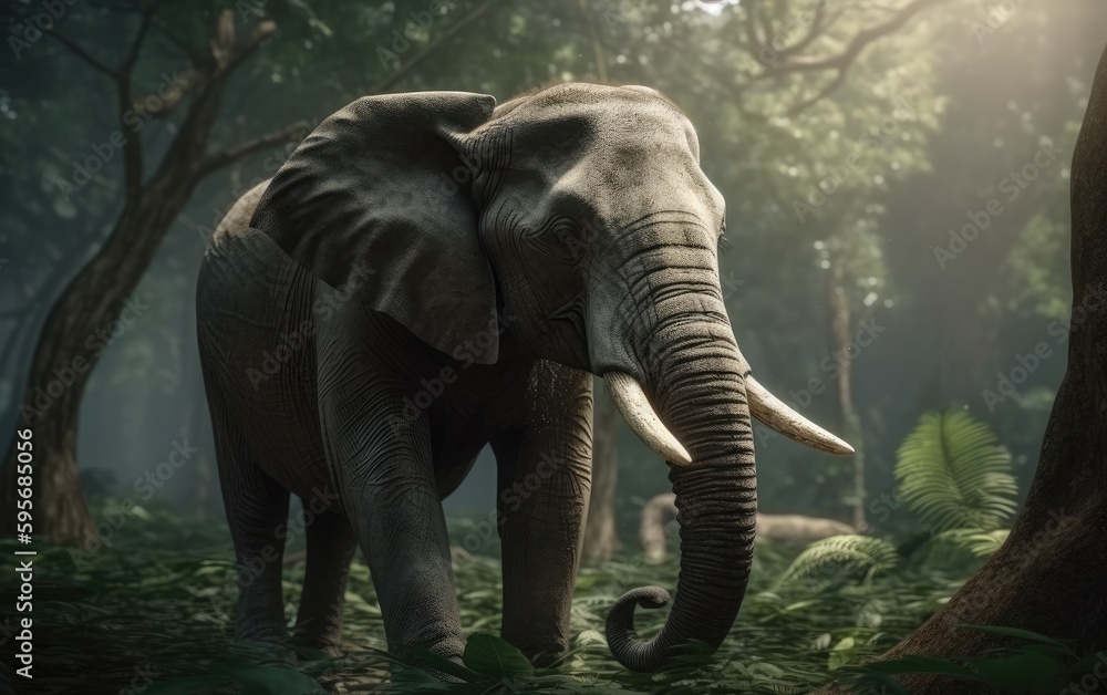 Fototapeta premium An elephant in the jungle background ai generated