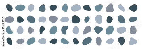 Pebble vector set. Cobble stones different rounded shapes collection. Paving, shingle beaches elements for interior designs, beauty, wrapping paper. beachy navy blues and gray pastels colors