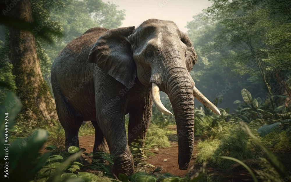Fototapeta premium An elephant in the jungle background ai generated
