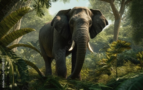 An elephant in the jungle background ai generated © mureli