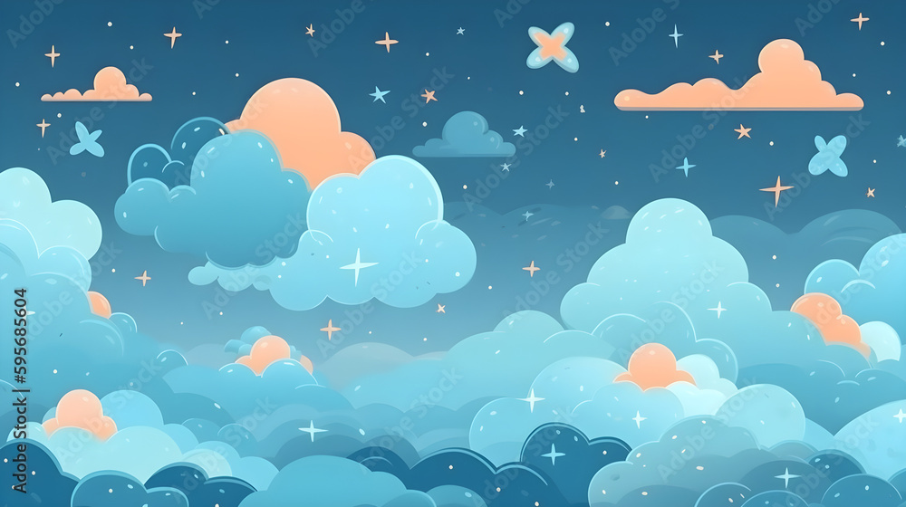 Cute nightsky illustration with clouds and stars in a childrensbook stlye Cute nightsky illustration with clouds and stars in a childrensbook stlye