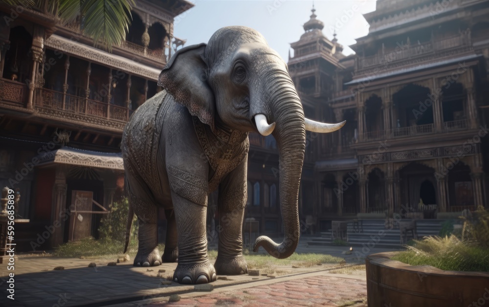 Fototapeta premium An elephant walking on an Indian city elephant wallpaper Generative AI