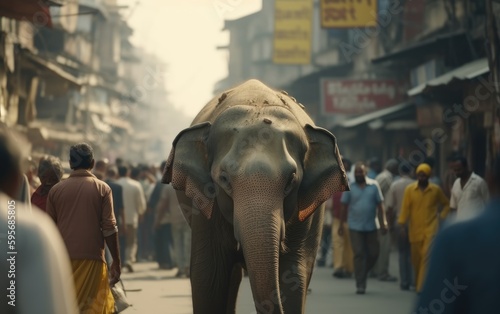 An elephant walking on an Indian city elephant wallpaper Generative AI