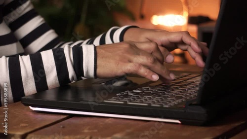 Young woman hands using laptop, typing, using touchpad, remote work, work at home, user using online app, software, virtual service, chat, writing article.Lifestyle education student. Businessman work