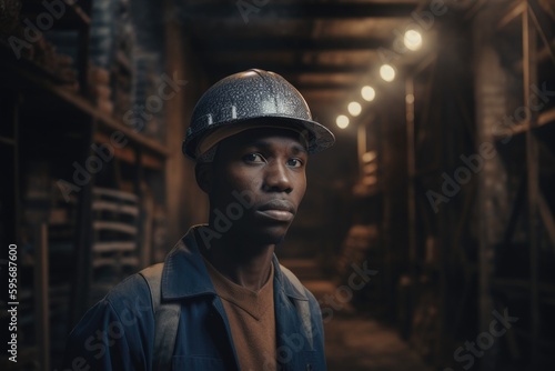 African American engineer in warehouse or factory. Generative AI © ChaoticMind