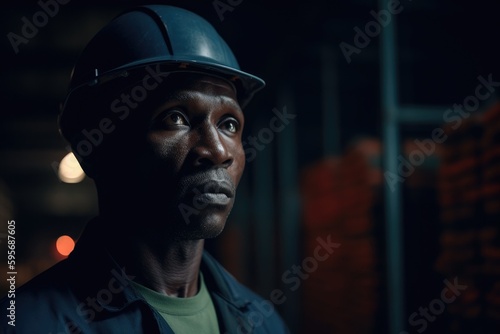African American engineer in warehouse or factory. Generative AI © Marija