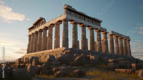 A Greek temple or ruins symbolizing the country's ancient history. Generative AI © Mockup Station