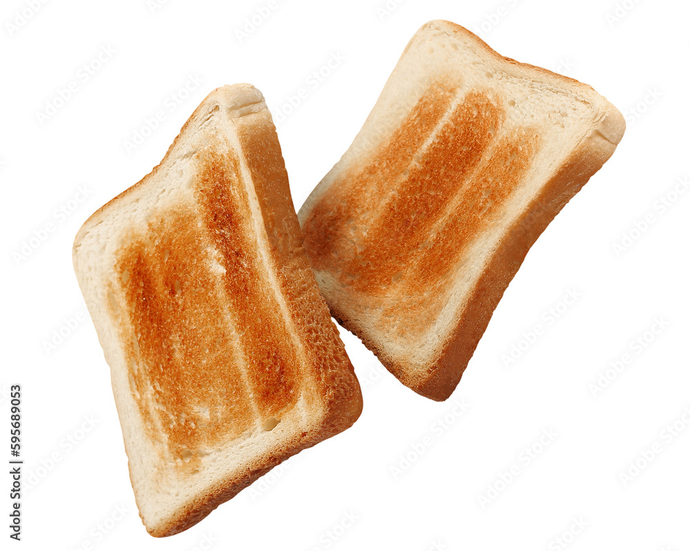 Two delicious toasted bread pieces, cut out - obrazy, fototapety, plakaty 