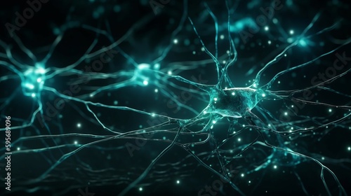 Conceptual illustration of neuron cells  close-up. AI generated