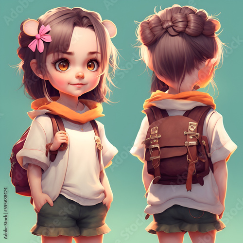 A 5 years old girl character set multiple poses...
 (ID: 595689424)