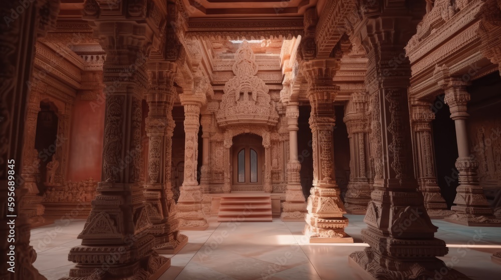 A Jain temple with intricate carvings in India. Generative AI